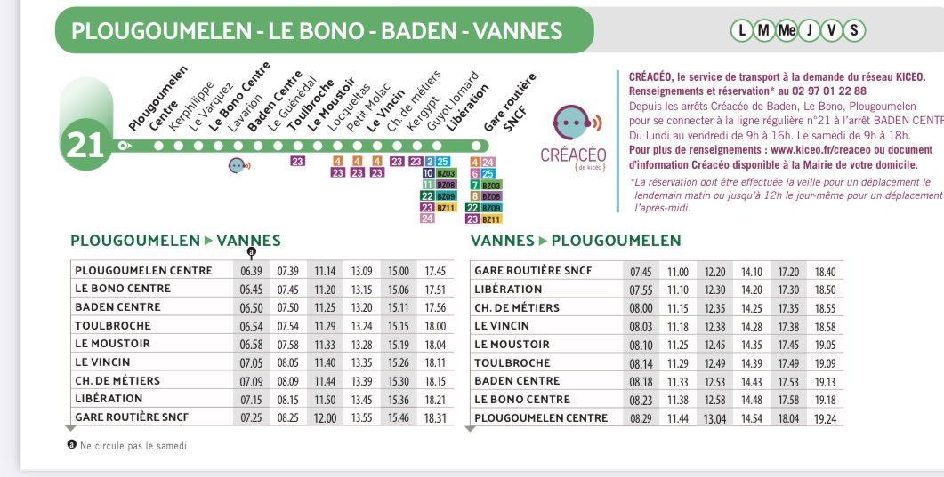 Gare Vannes - Bus 21 horaires